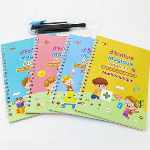Cahiers Magiques Réutilisables Pour Apprendre à écrire – Set 4 Cahiers Rainurés 3-8 Ans | Guidage Calligraphie Lettres Et Chiffres | Inclut Stylo Et Recharges