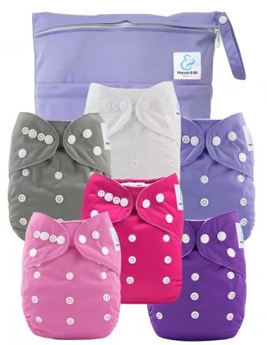 Couche Lavable Bebe 0 a 3 ans - Pack 6 Couches Lavables en Tissu te2 + 6 Inserts en Bambou